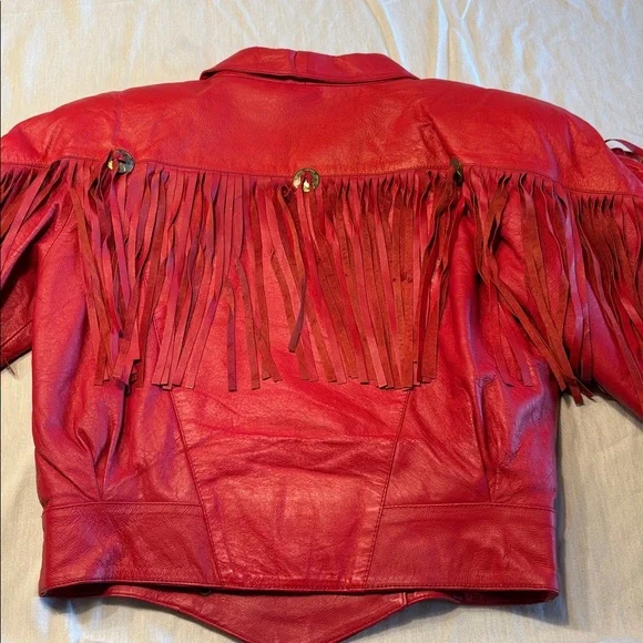 Women's VTG MPW Western 100% Red Fringe Leather Jacket , S , $59 - Picture 8 of 14